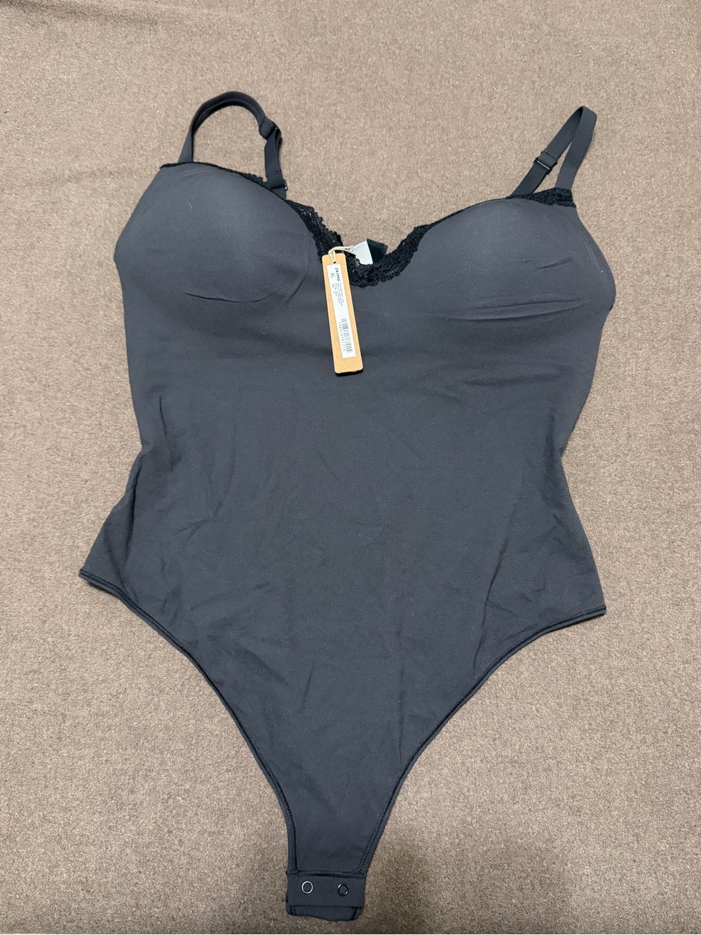SKIMS Black Lace-Trim Scoop Bodysuit XL NWT